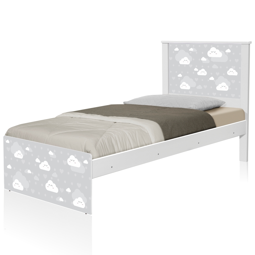Cama Solteiro Barcelona Nuvem Cinza Menino e Menina