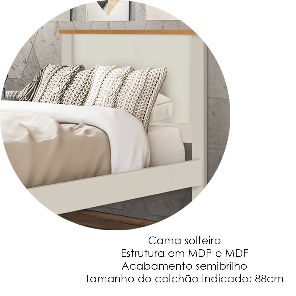 Cama Solteiro Barcelona Off White Nature Tebar