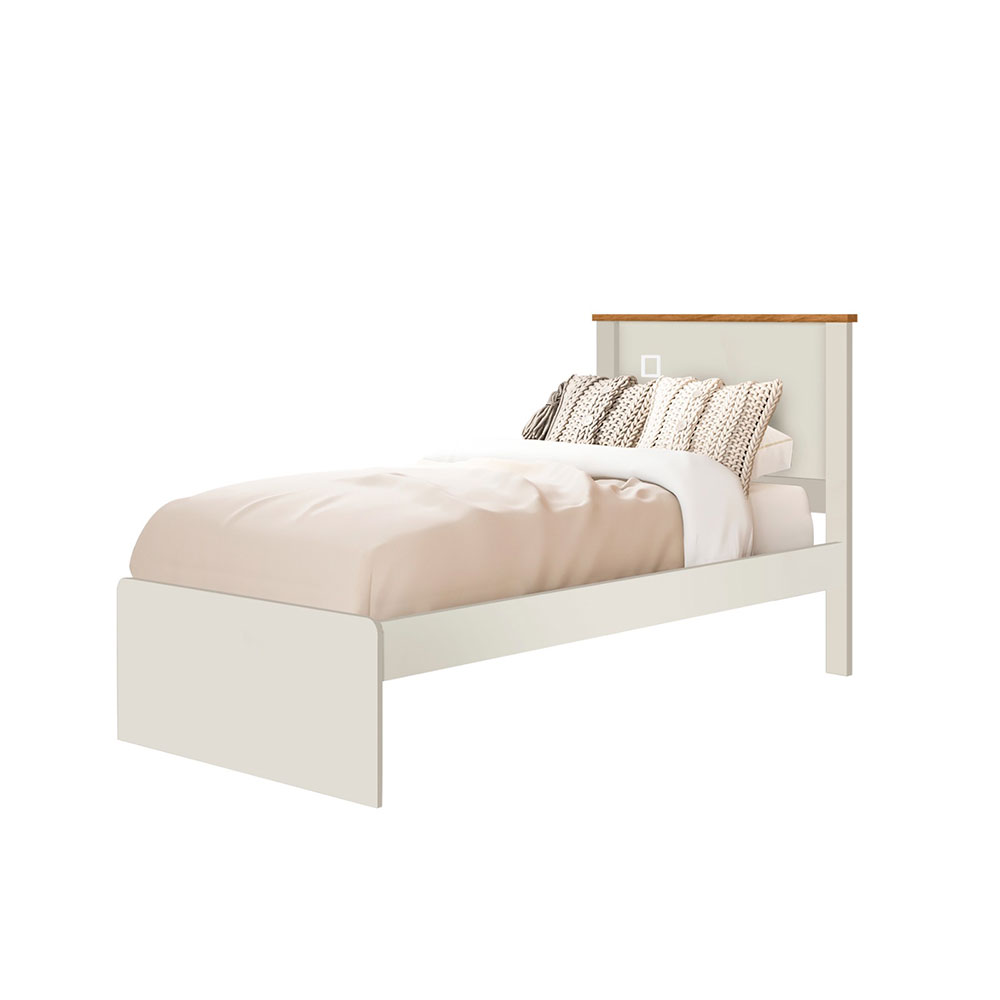 Cama Solteiro Barcelona Off White e Madeira