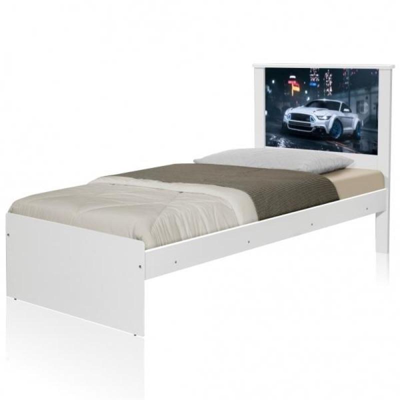 Cama Solteiro Carro Branco Potente com Colchão
