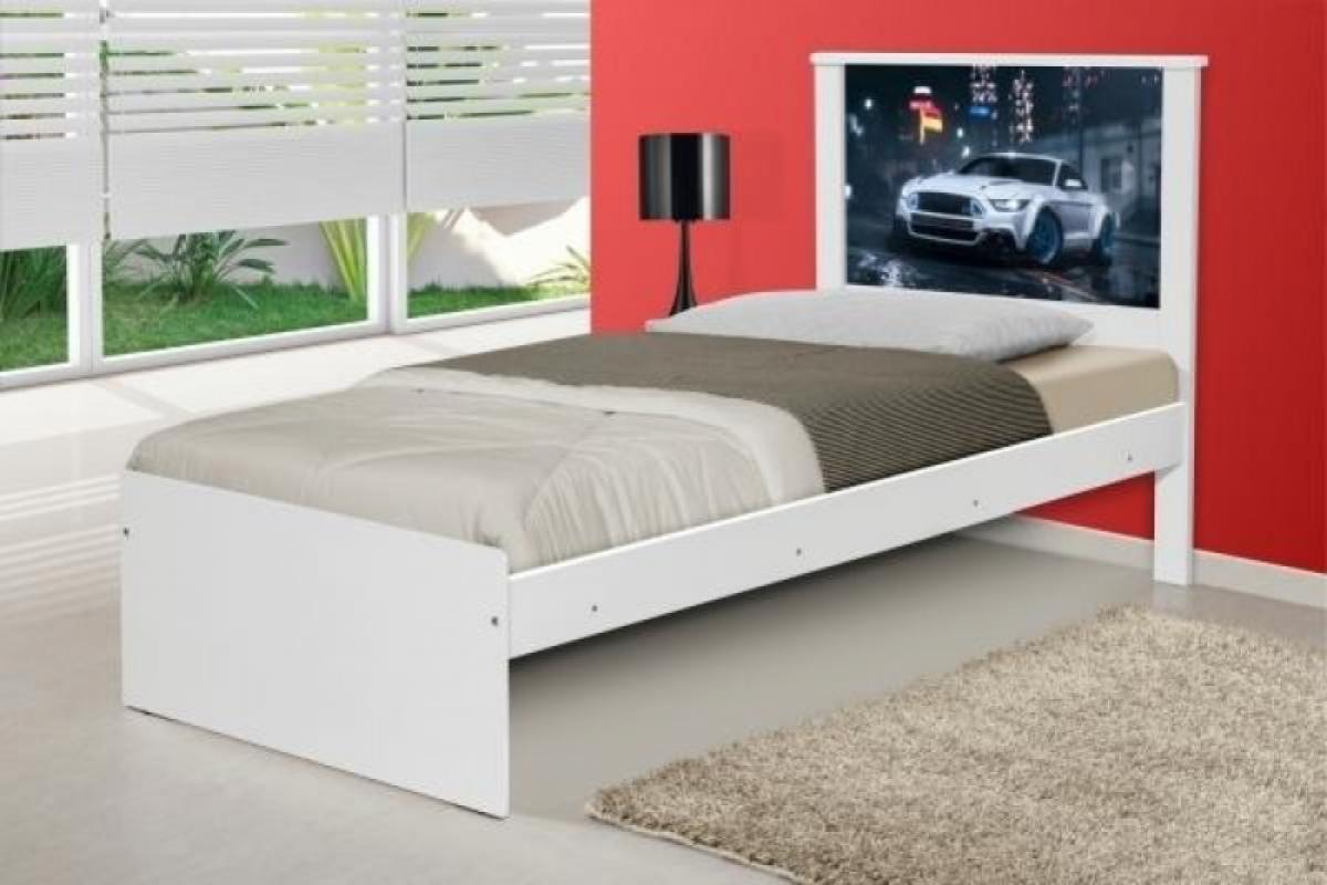Cama Solteiro Carro Branco Potente com Colchão