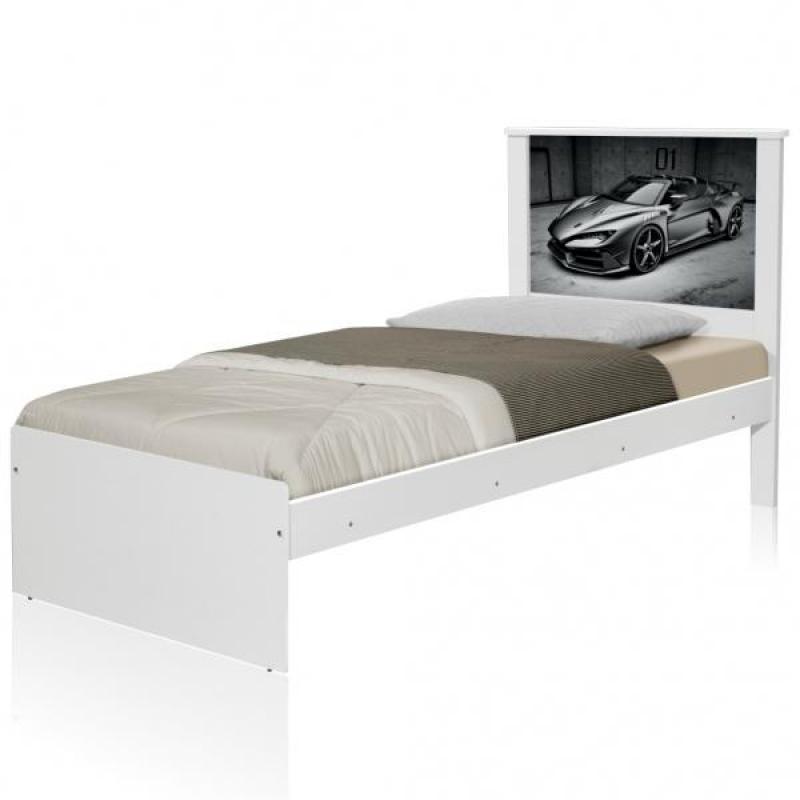 Cama Solteiro Carro Sport Chumbo com Colchão