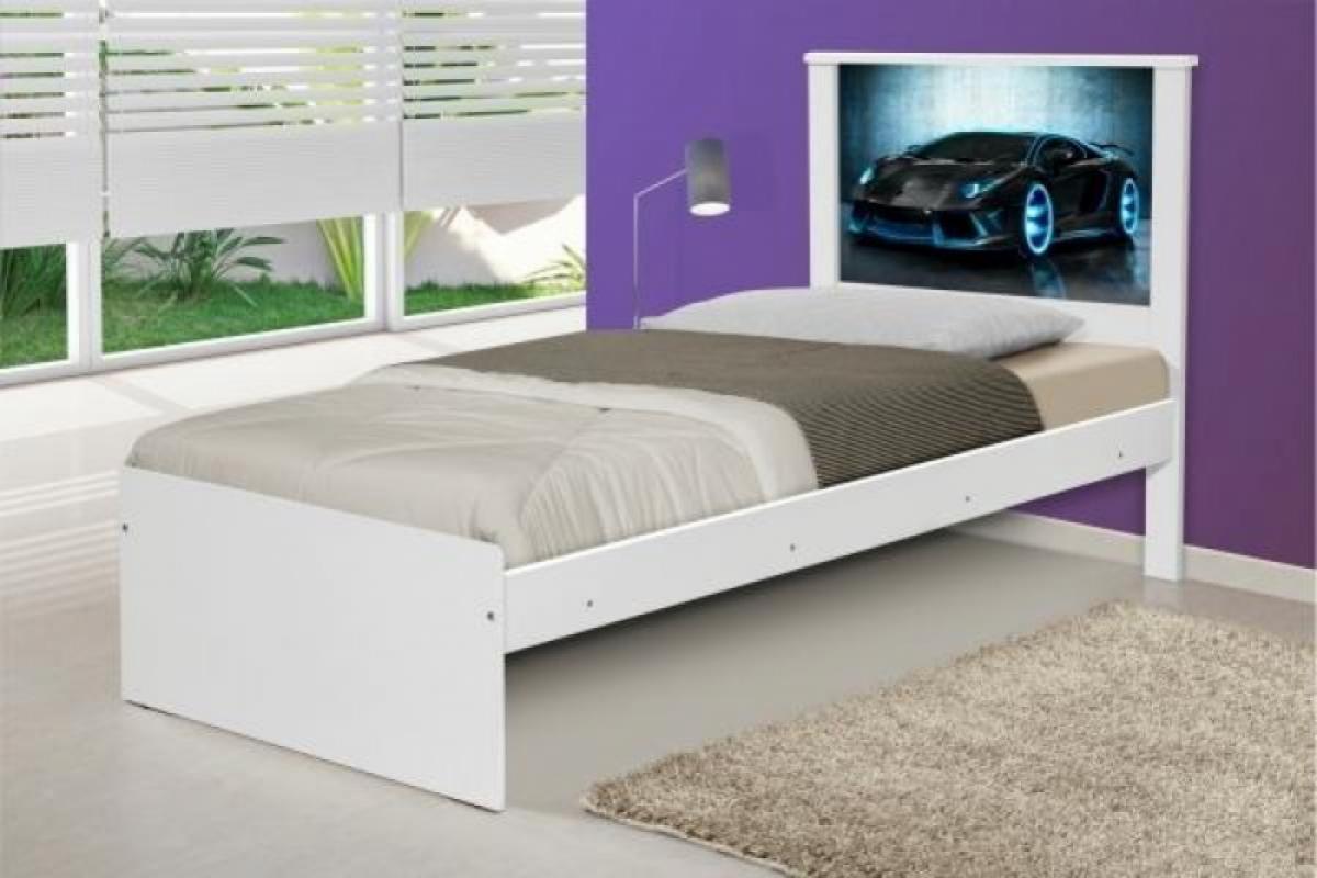 Cama Solteiro Carro Sport Raio Azul com Colchão