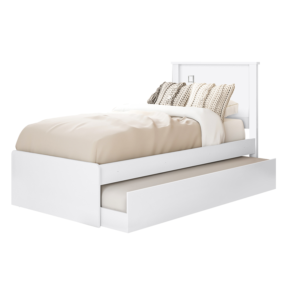 Cama Solteiro Com Auxiliar Barcelona Branco Branco Preto Tebar