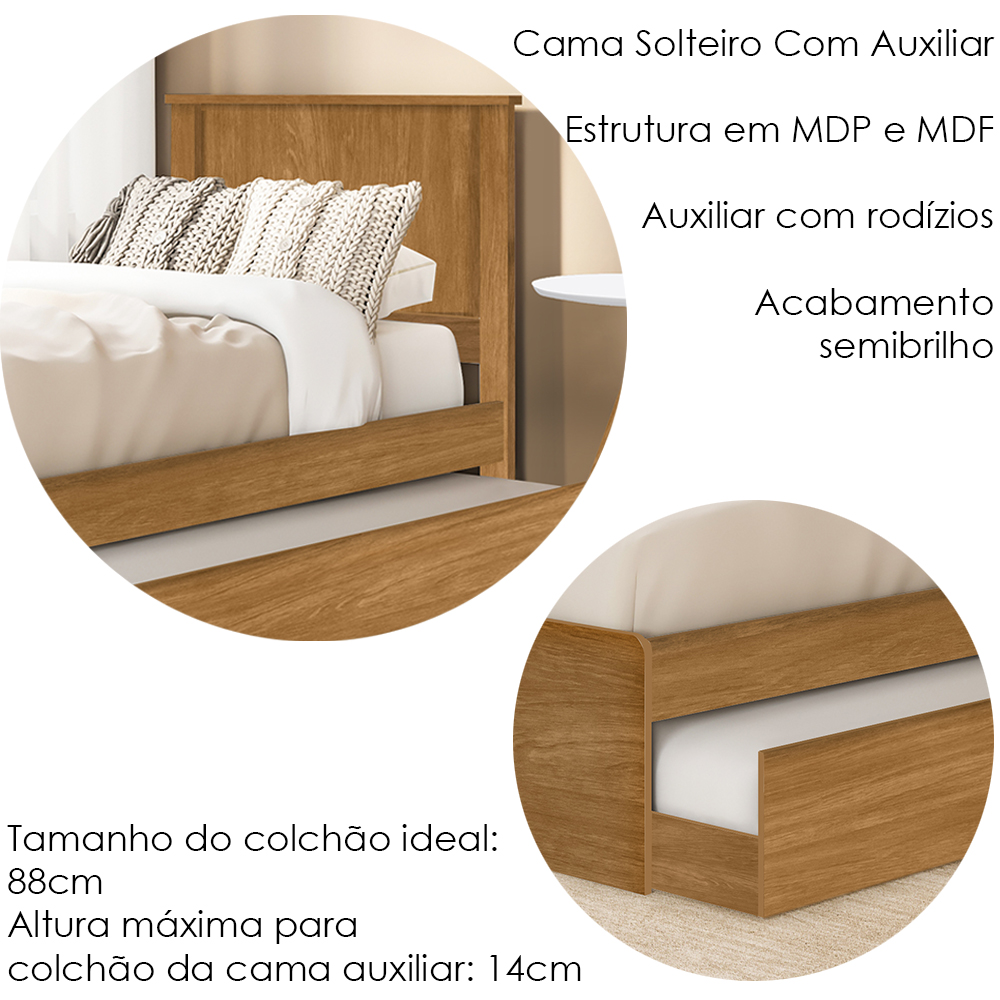Cama Solteiro Com Auxiliar Barcelona Nature Tebar