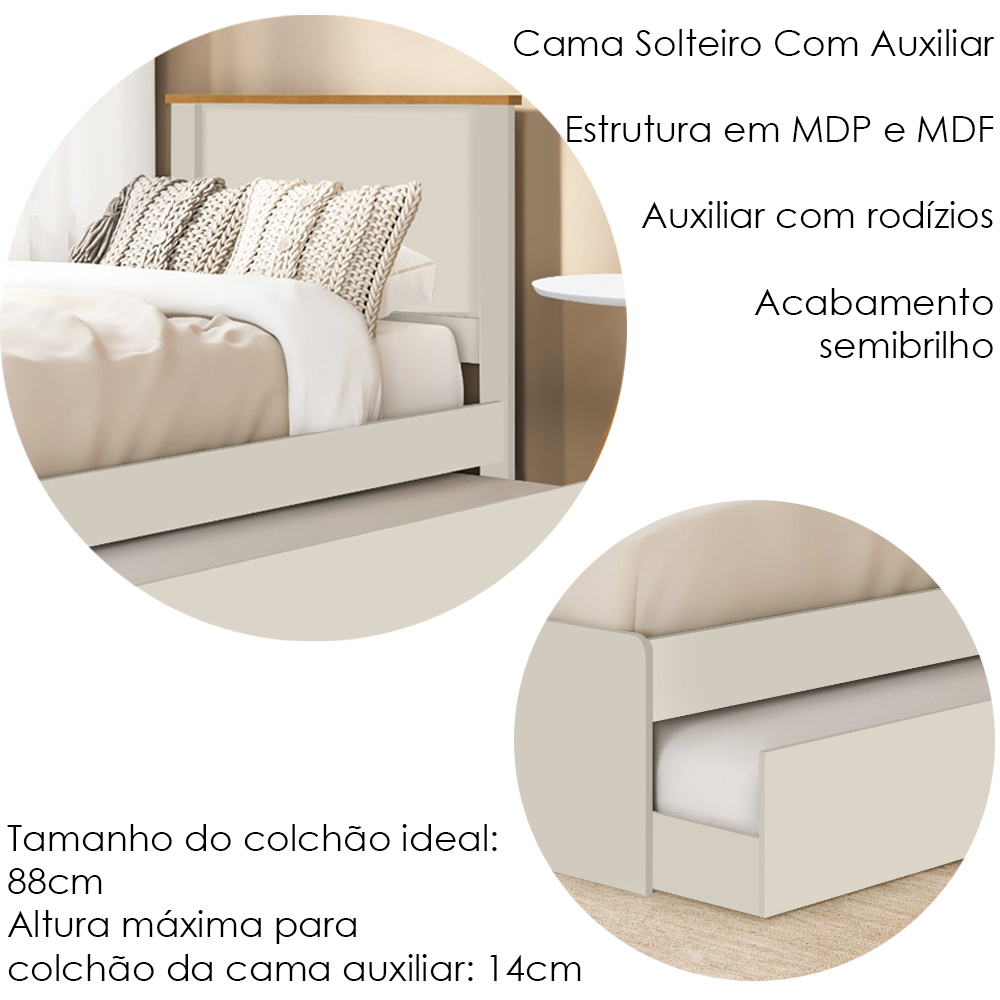 Cama Solteiro Com Auxiliar Barcelona Off White Nature Tebar