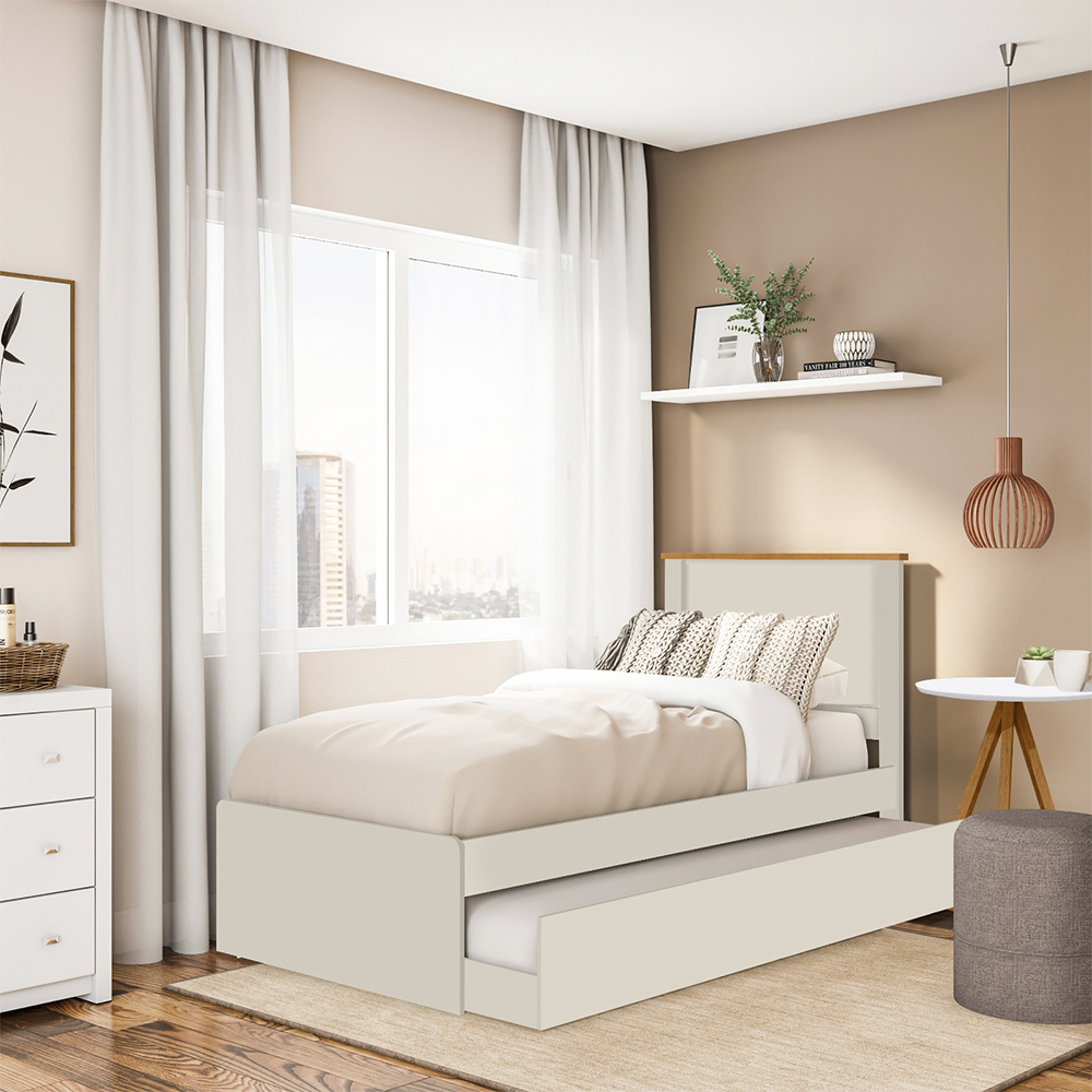 Cama Solteiro Com Auxiliar Barcelona Off White Nature Tebar