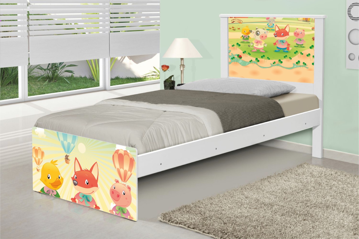 Cama Solteiro Fazendinha Animais com Colchão
