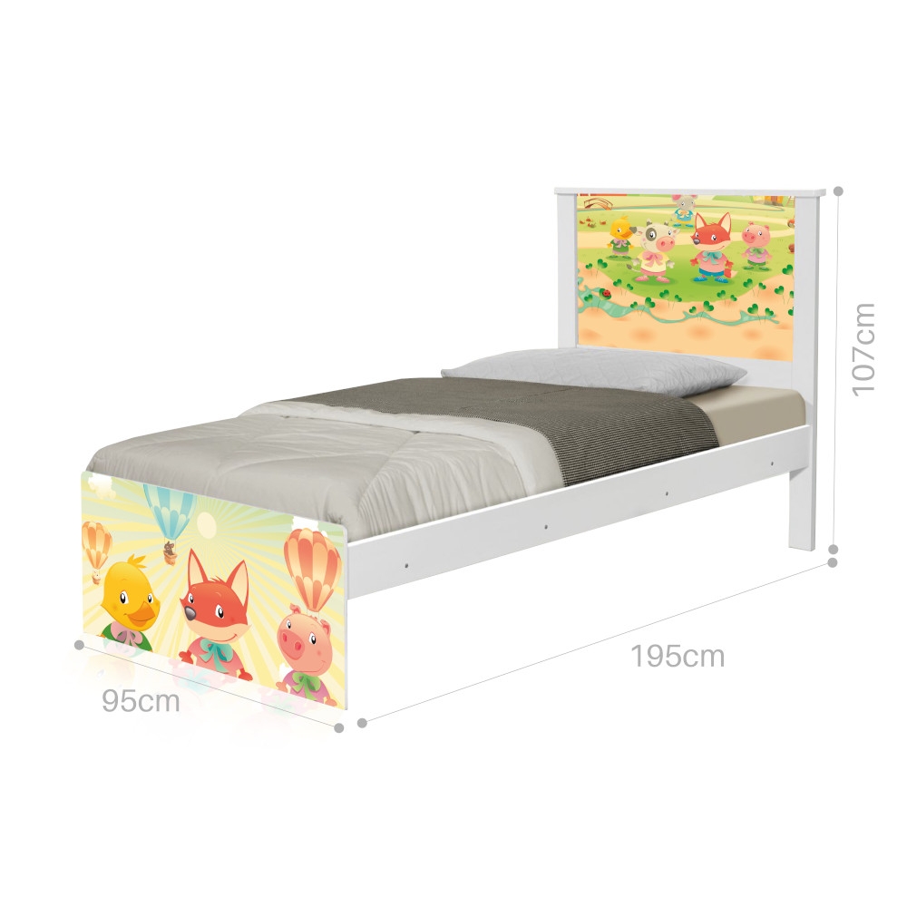 Cama Solteiro Fazendinha Animais com Colchão