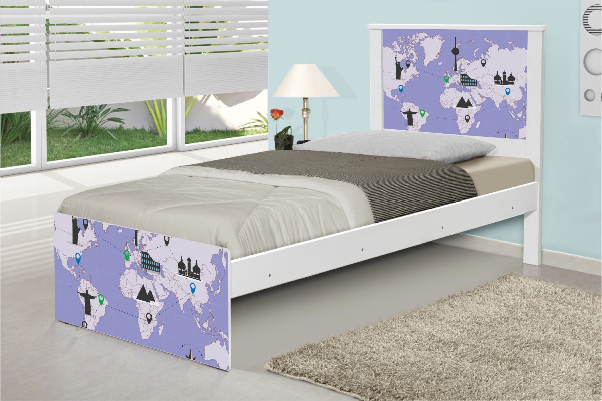 Cama Solteiro Mapa Viagens com Colchão