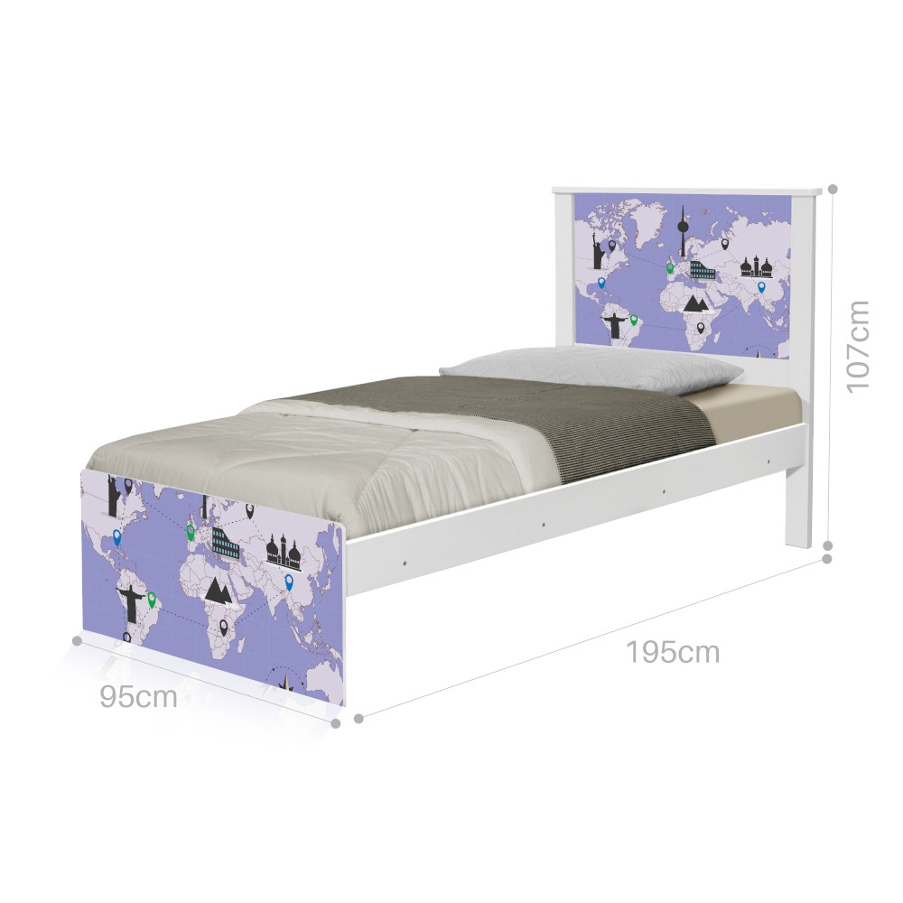 Cama Solteiro Mapa Viagens com Colchão