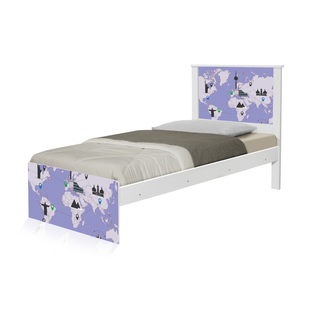 Cama Solteiro Mapa Viagens com Colchão