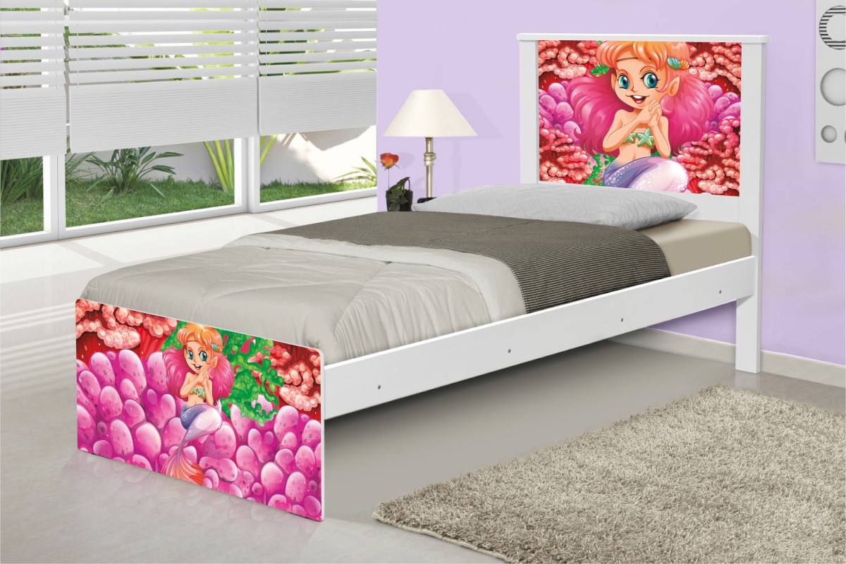 Cama Solteiro Sereia e Corais com Colchão