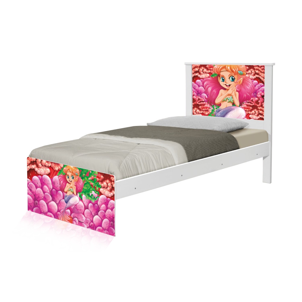 Cama Solteiro Sereia e Corais com Colchão