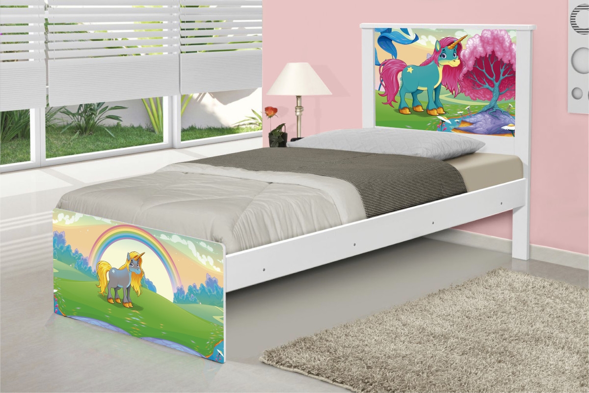 Cama Solteiro Unicórnio Feliz com Colchão
