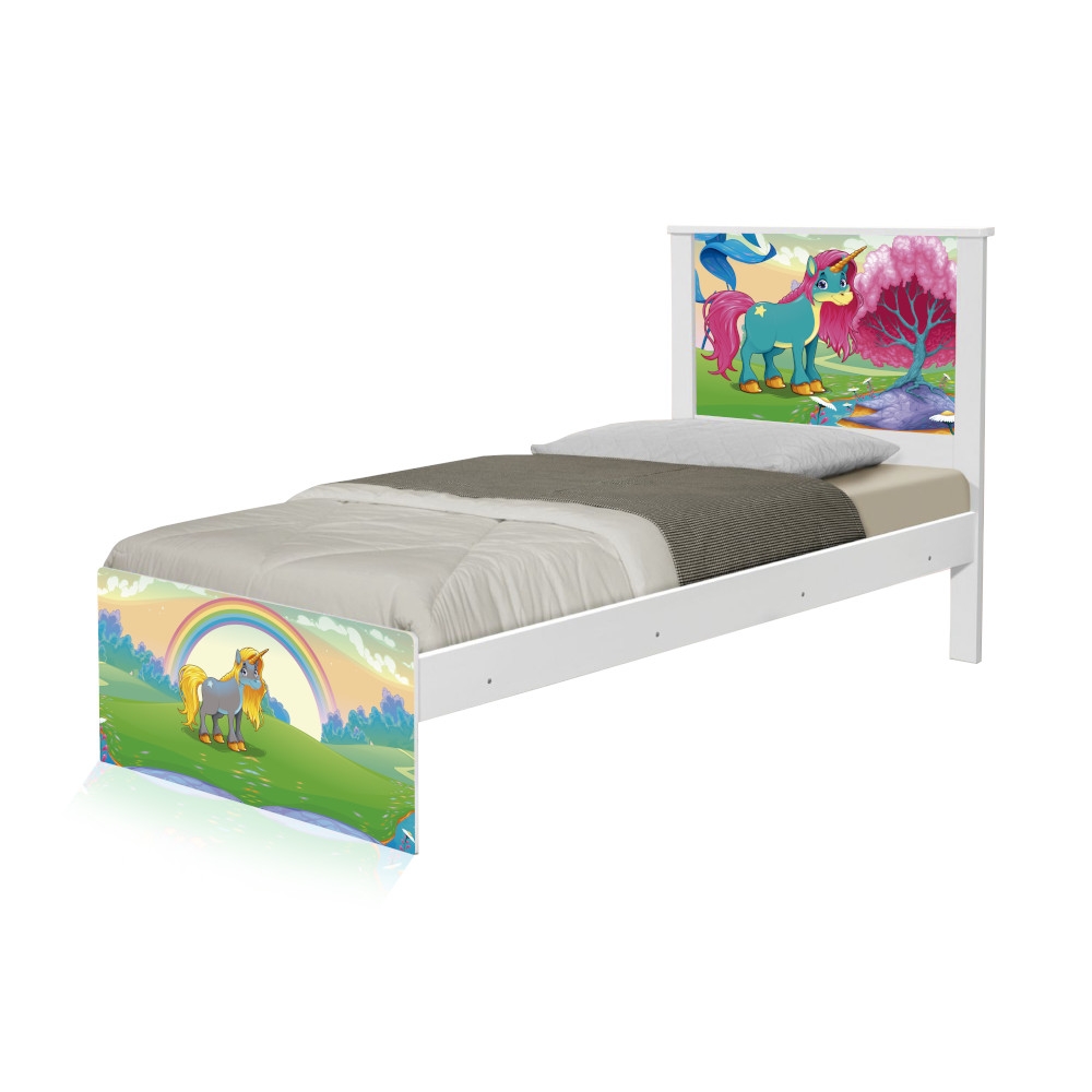 Cama Solteiro Unicórnio Feliz com Colchão
