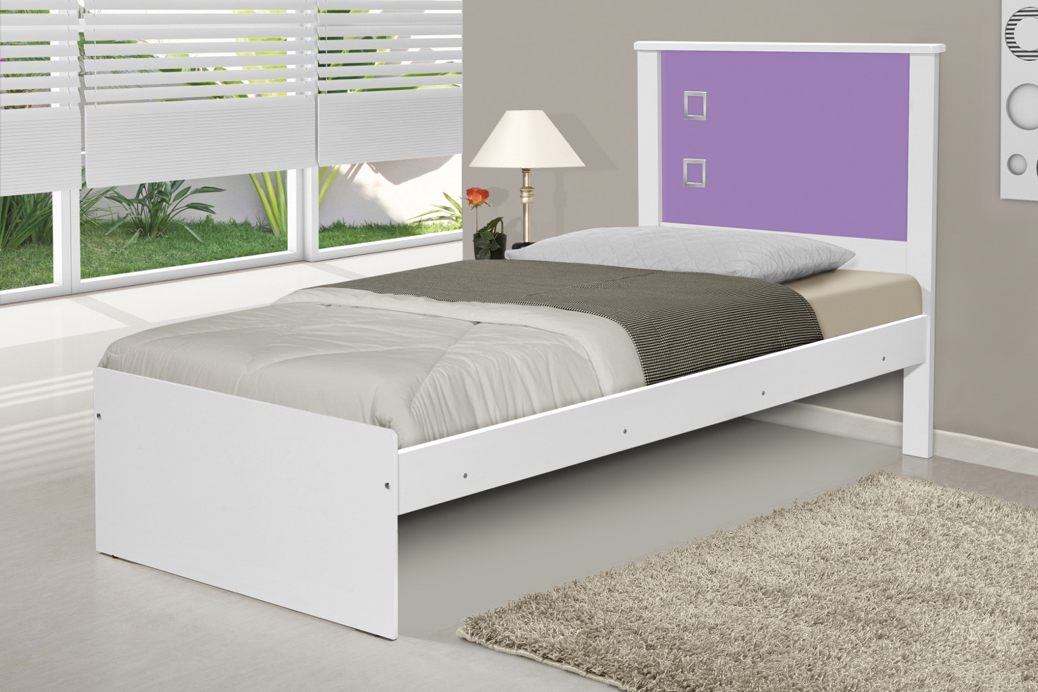 Cama Solteiro Viana - Branca e Lilas
