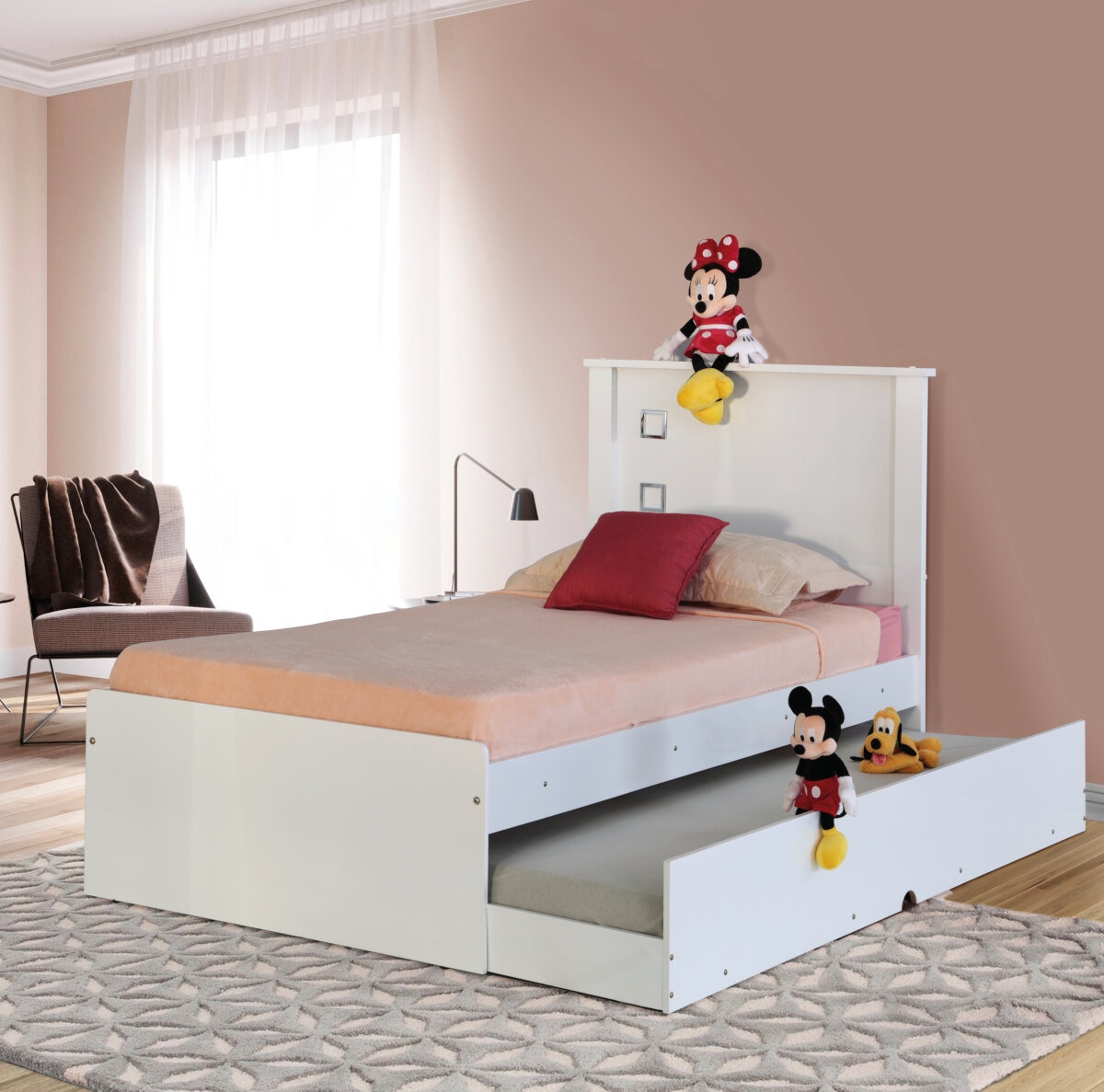 Cama Solteiro Viana Branca com Auxiliar e Colchões