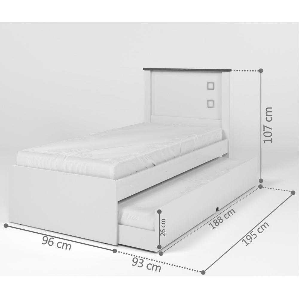 Cama Solteiro Viana Branca com Auxiliar e Colchões