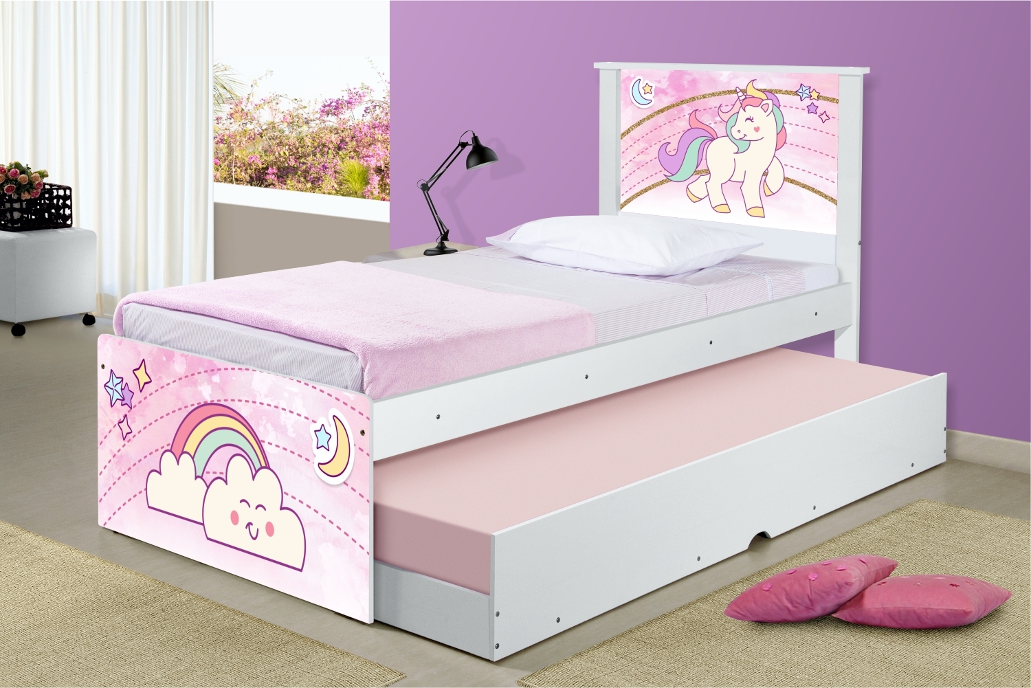 Cama Unicórnio Uni com Auxiliar e Colchões