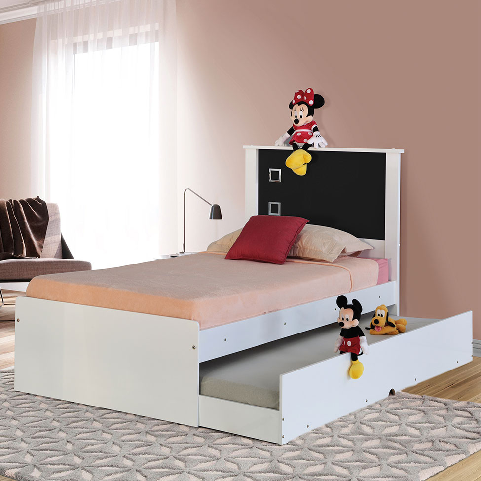 Cama com Cama Auxiliar Barcelona Flex Branca e Preta