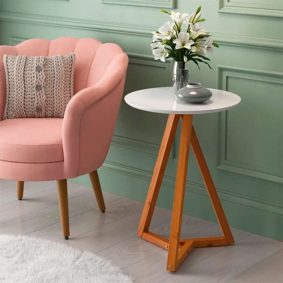 Conjunto com 2 Mesas Laterais Classic Branco e Amêndoa