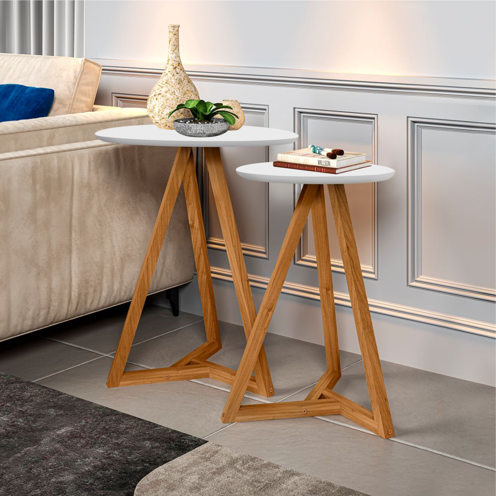 Conjunto de Mezanino Lateral com Mesa de Centro Turim Branco Nature