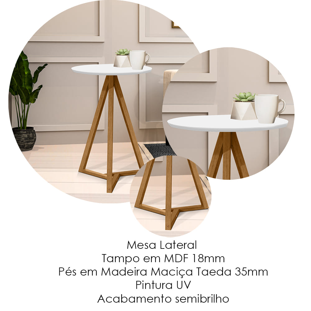 Mesa Lateral Sala De Estar Classic Branco Nature Tebar