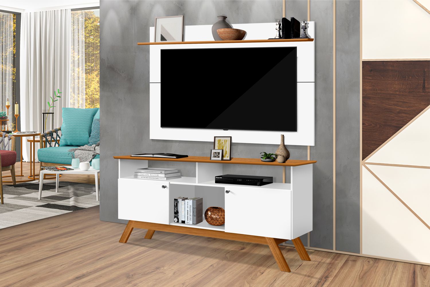Painel para TV Havertz com 1 Prateleira Branco Nature