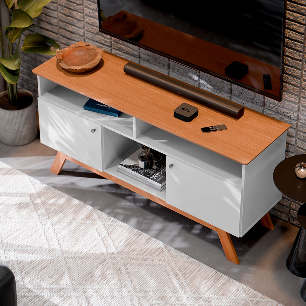 Rack Amsterdã Branco e Mel 140 cm