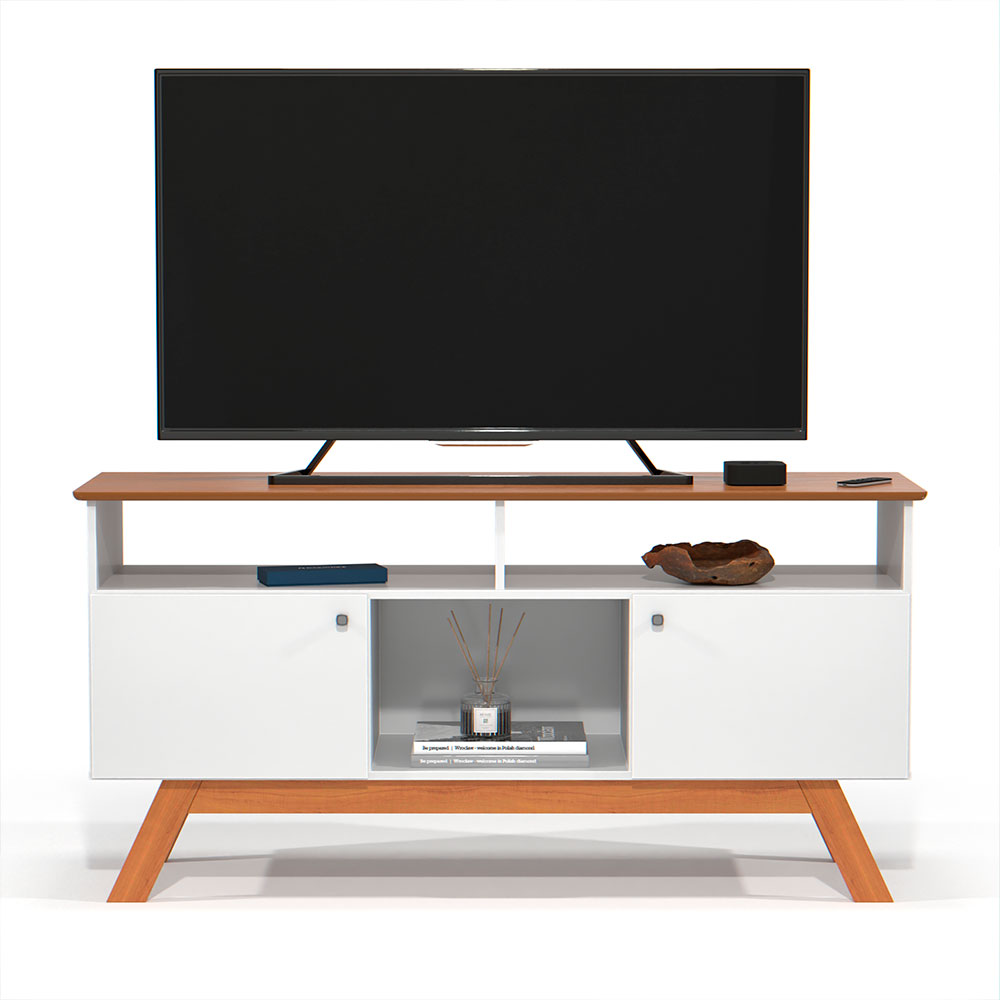Rack Amsterdã Branco e Mel 140 cm