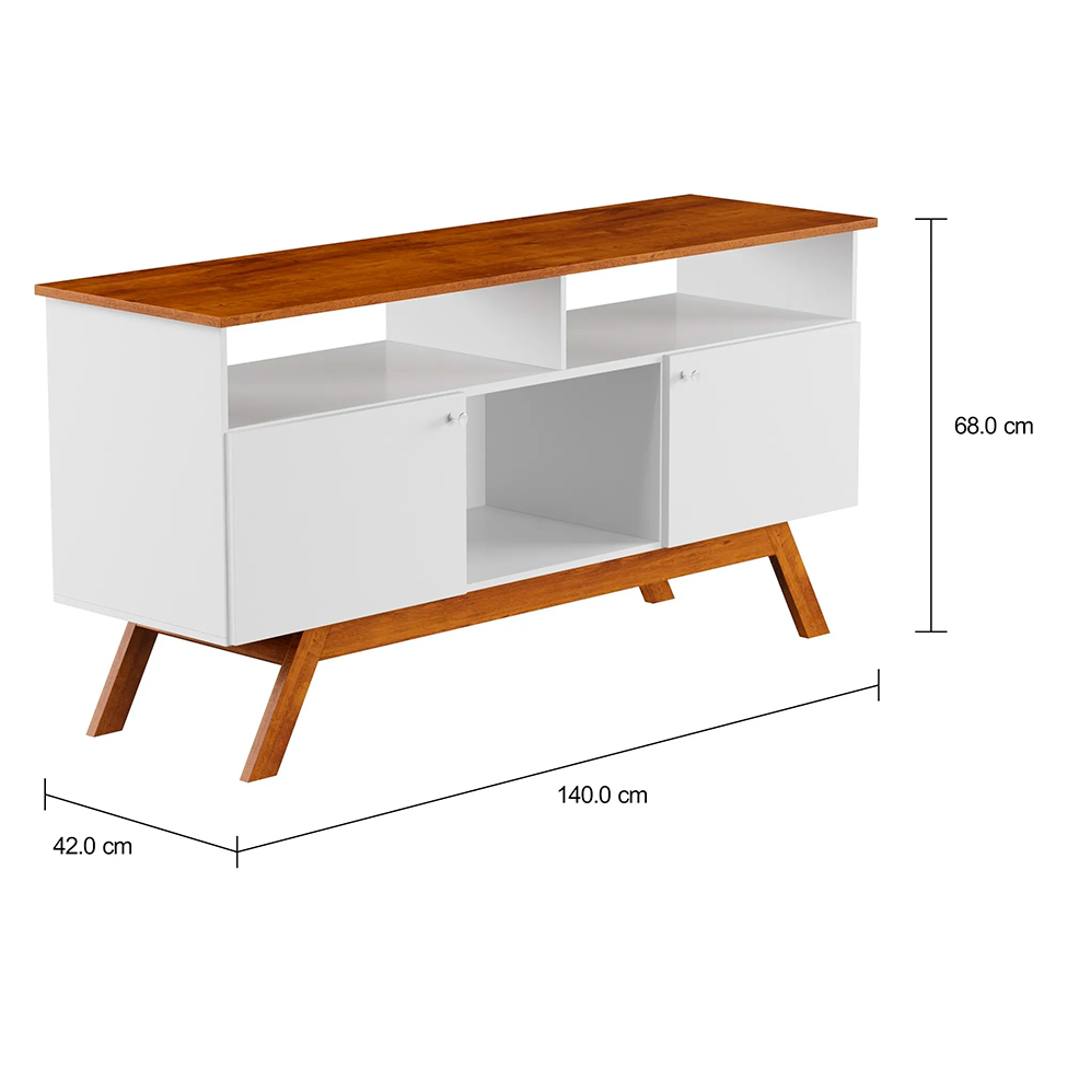 Rack Amsterdã Branco e Mel 140 cm