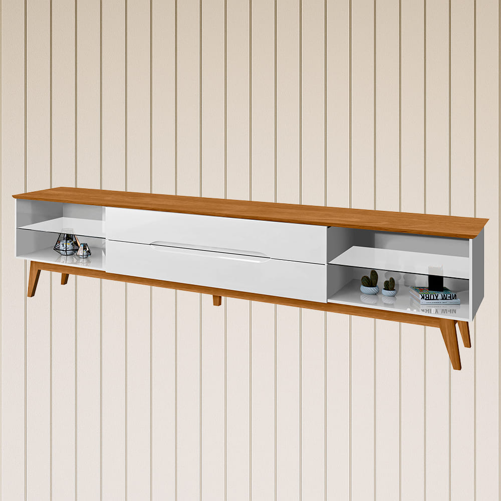 Rack Bancada Para TV 65 Pol Limit 181 cm Branco Nature Tebar