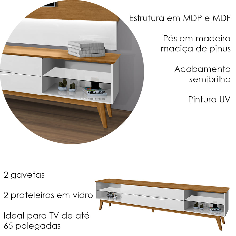 Rack Bancada Para TV 65 Pol Limit 181 cm Branco Nature Tebar