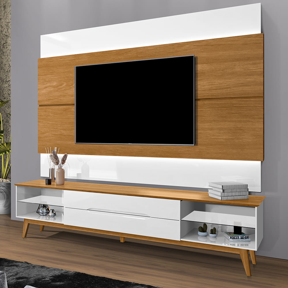 Rack Bancada Para TV 65 Pol Limit 181 cm Branco Nature Tebar