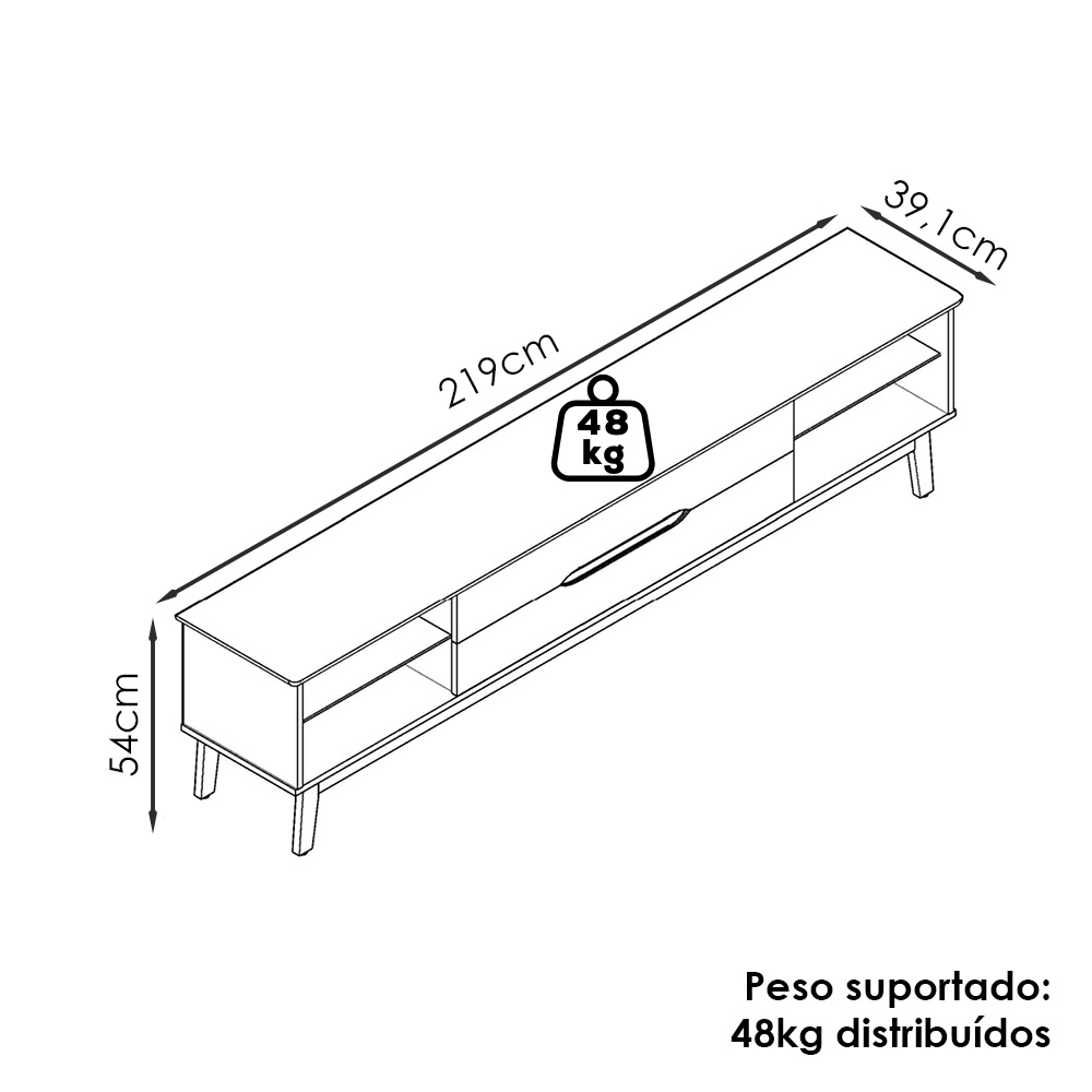 Rack Bancada Para TV 75 Pol Limit 219 cm Off White Nature Tebar
