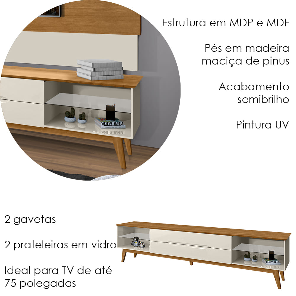 Rack Bancada Para TV 75 Pol Limit 219 cm Off White Nature Tebar
