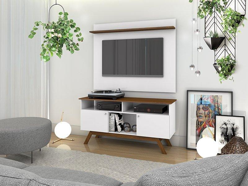 Rack Para Tv  Amsterdã Com Painel Vênus Madeira / Branco - Tebarrot