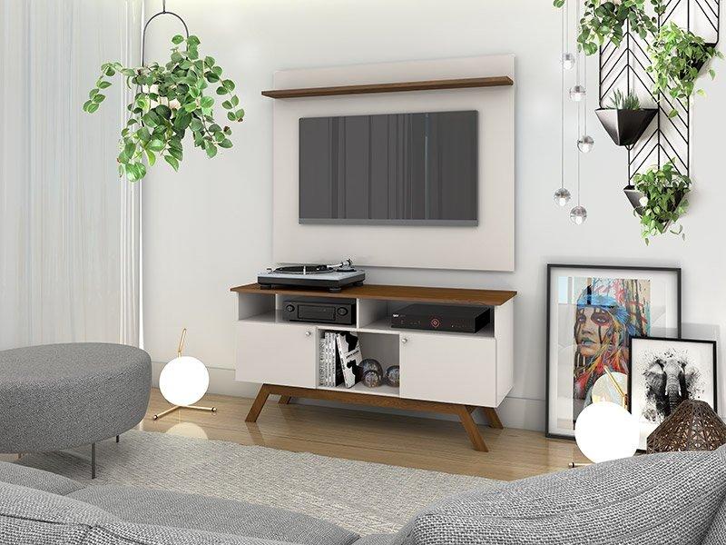 Rack Para Tv Amsterdã Com Painel Vênus Madeira / Off White - Tebarrot