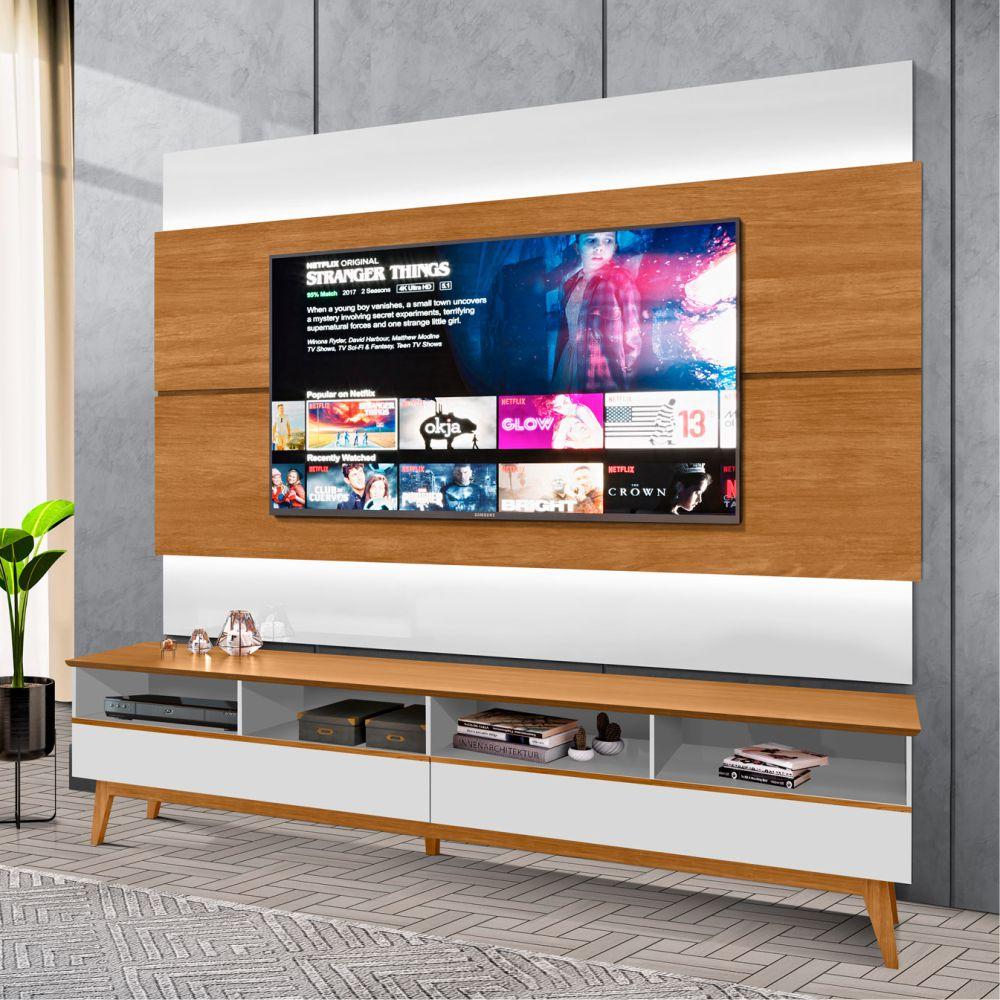 Rack e Painel para TV e Led Chelsea Branco Nature