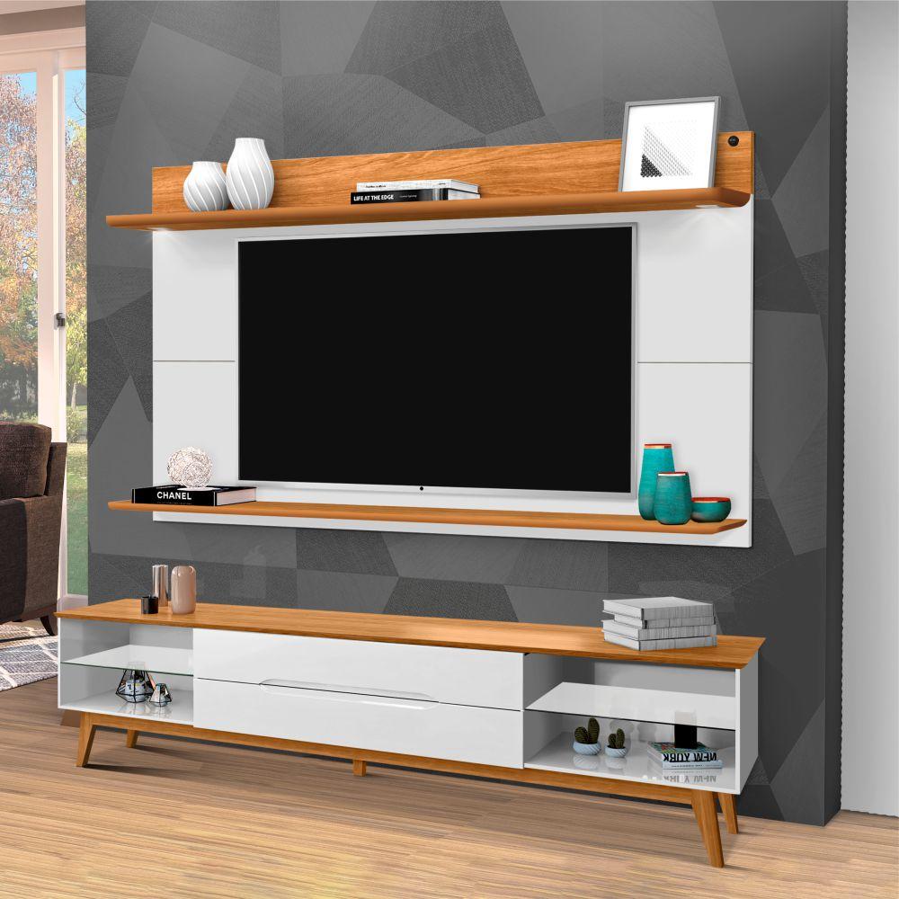 Rack e Painel para TV e Led Chelsea Branco Nature