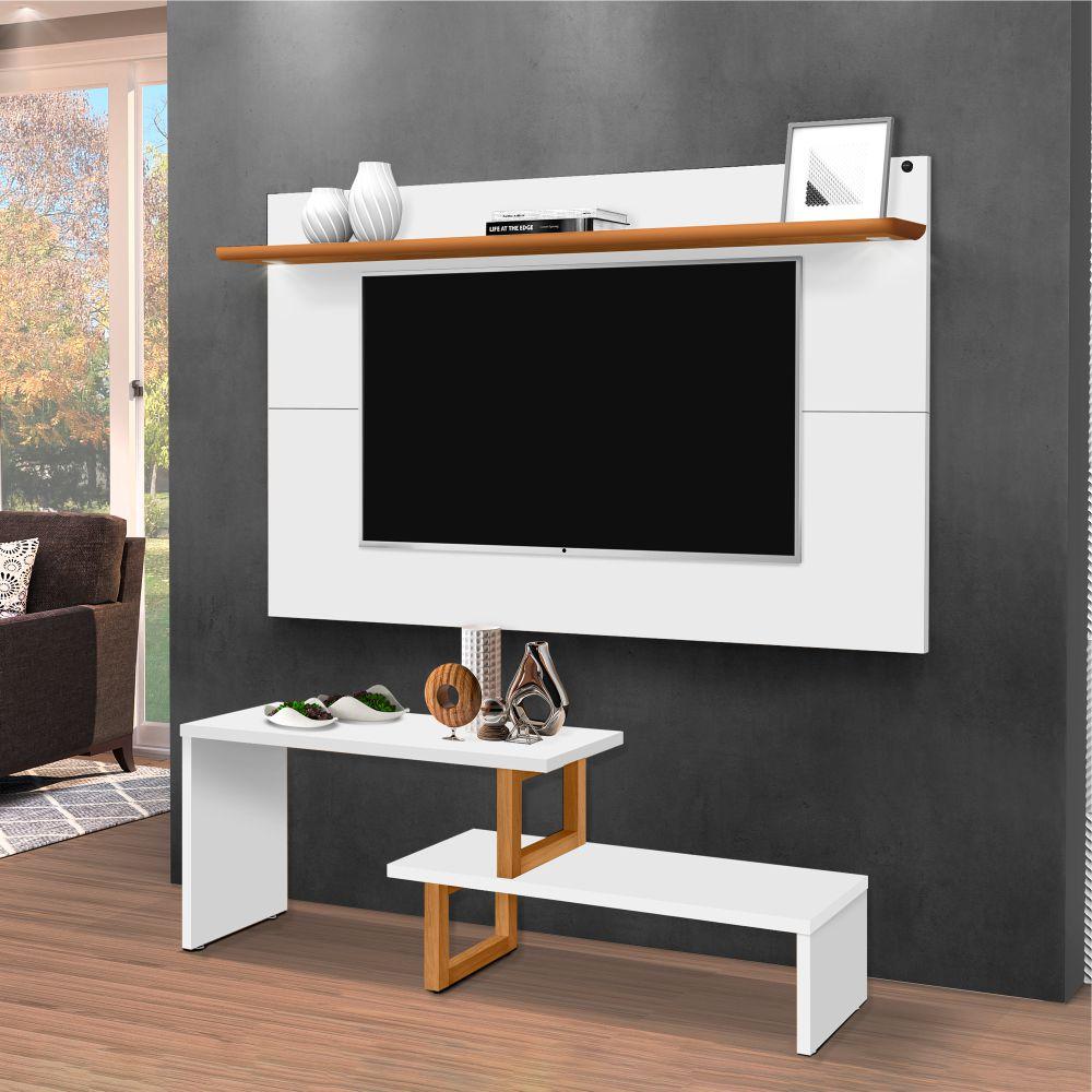 Rack e Painel para TV e Led Leicester Branco Nature
