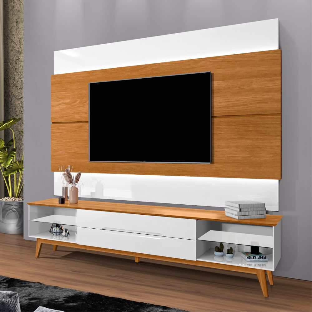 Rack para TV com 2.8 Gavetas Levante Branco Nature