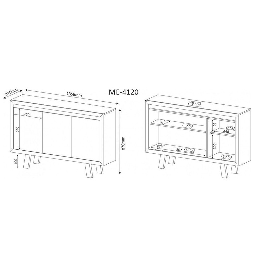 Balcão 3 Portas para Escritório Home Office ME4120 MDP Branco - Gran Belo