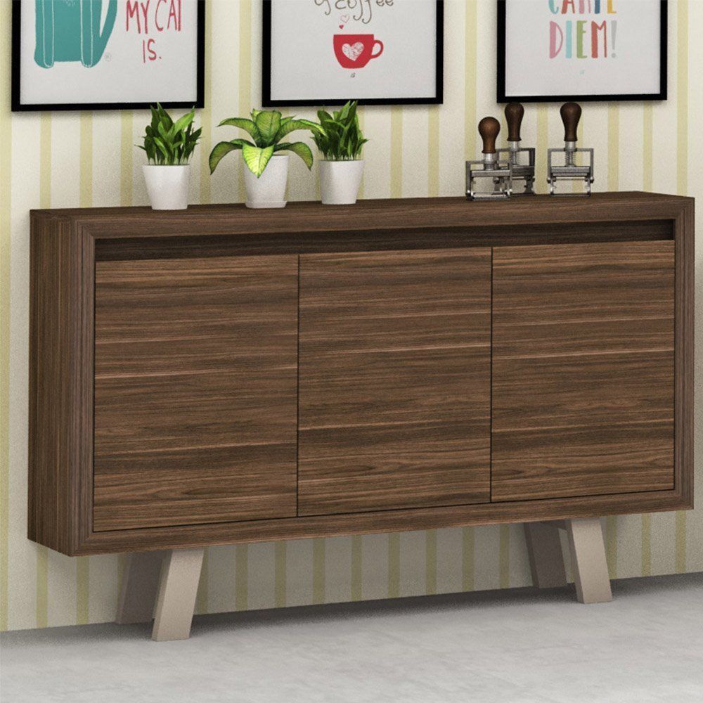 Balcão 3 Portas para Escritório Home Office ME4120 MDP Nogal/Fendi - Gran Belo