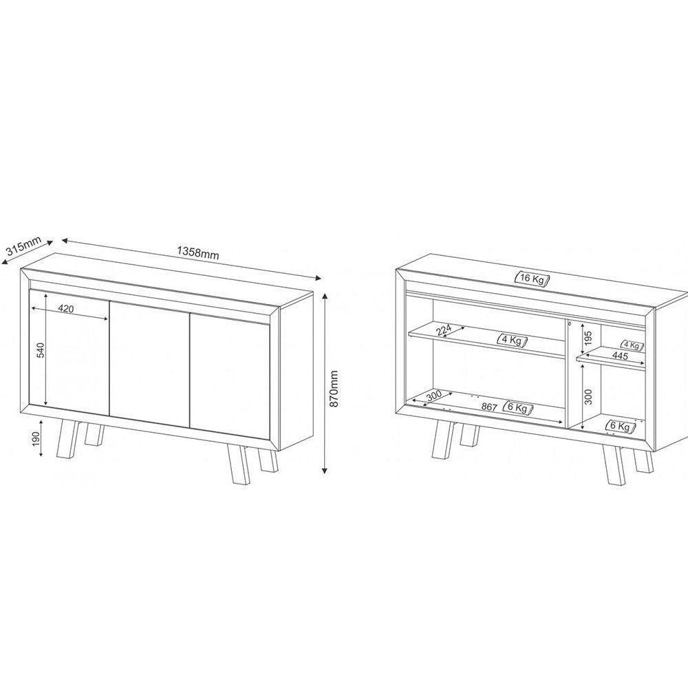 Balcão 3 Portas para Escritório Home Office ME4120 MDP Nogal/Fendi - Gran Belo