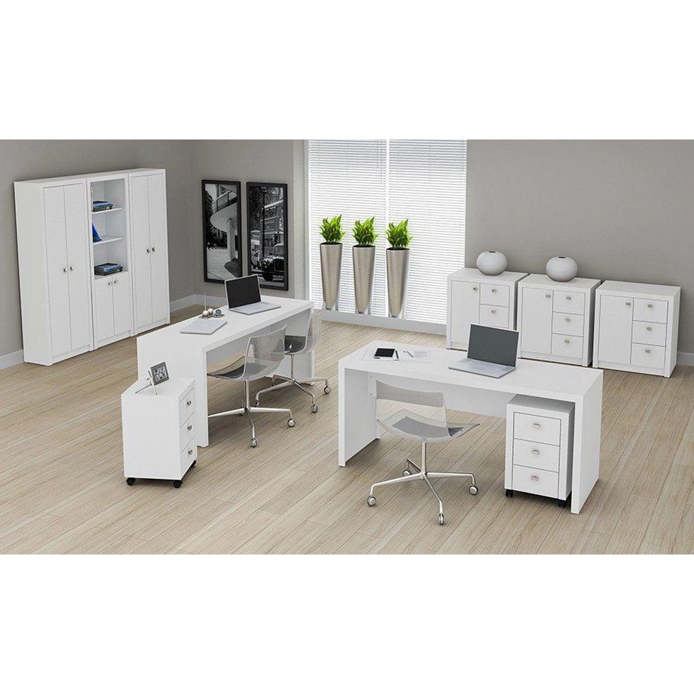 Conjunto Completo para Escritório 10 Peças Branco - Tecno Mobili