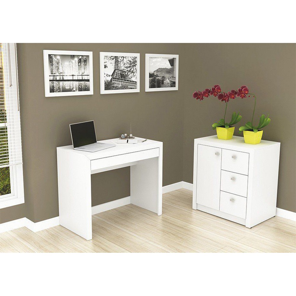 Conjunto para Home Office 02 Peças Branco - Tecno Mobili