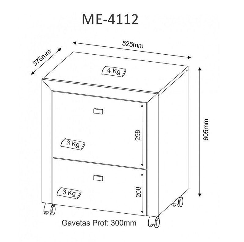 Gaveteiro para Escritório Home Office ME4112 MDP Amendoa G69 - Gran Belo