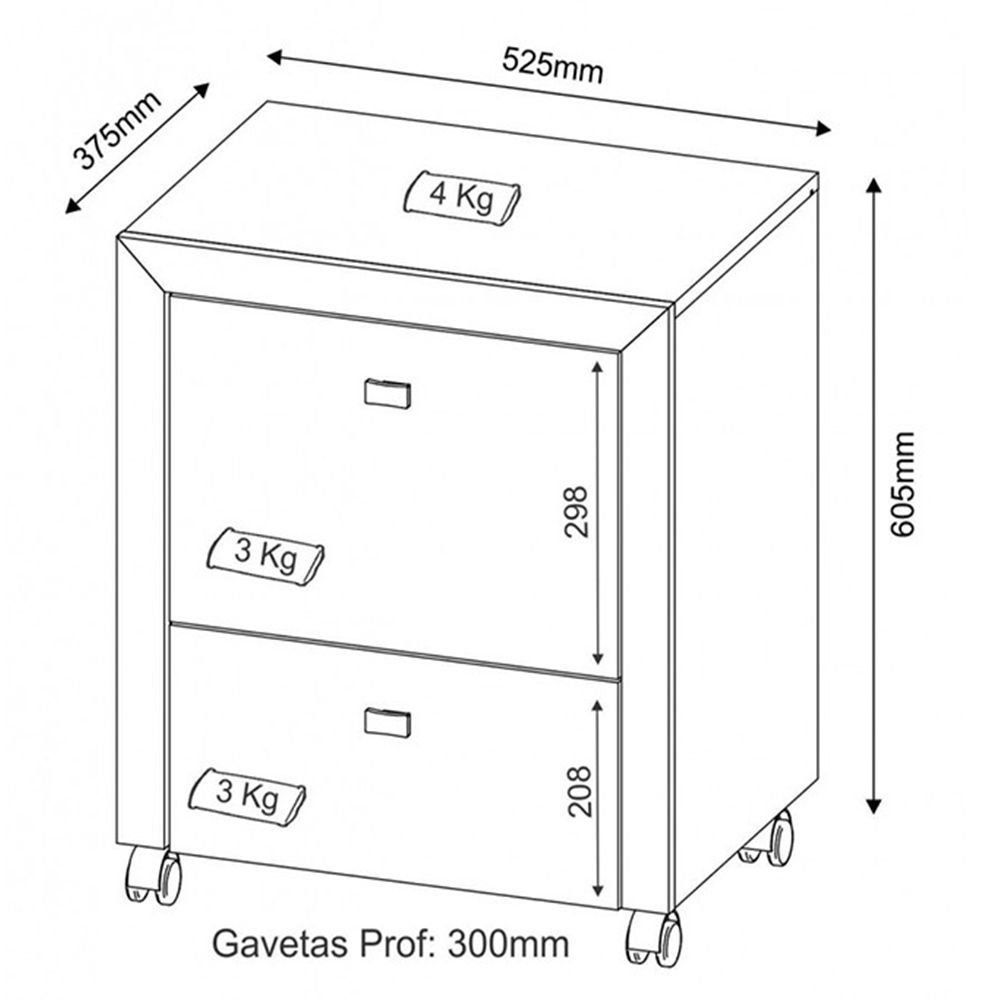 Gaveteiro para Escritório Home Office ME4112 MDP Nogal G69 - Gran Belo